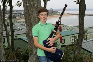 A homophobic preacher met his match 'in many Scottish method possible' when his hate-filled address was deliberately drowned out by young bagpiper Daniel Boyle (pictured) to the delight of passing consumers