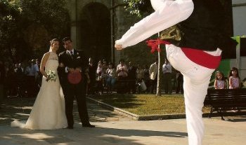 Aurresku de honor party at a Basque wedding ceremony