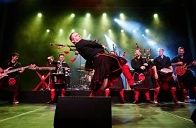 The Red-Hot Chilli Pipers bring their act into Flagler Auditorium Tuesday evening.