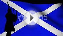 Bag Piper In Kilt Silhouette With Rippling Scottish Flag