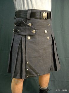 Denim and leather kilt - forward view