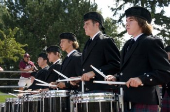 Pipe musical organization and Kiltie Marching Band drummers