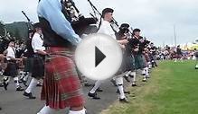 Massed Bagpipe bands march